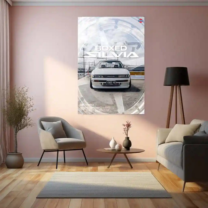 Car Metal Poster | Nissan Silvia S13 – Boxed Edition | JDM Classic Car Metal Frame | Retro Drift Wall Art