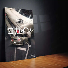 Car Metal Poster | Nissan Silvia S14 – Dream Chaser Edition | JDM Night Street Metal Frame | Japanese Car Culture Wall Art
