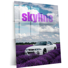 Nissan Skyline GT-R R33 in Lavender Fields Metal Poster | JDM Skyline Wall Art | Premium Car Print