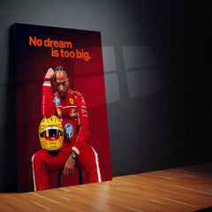 No Dream Is Too Big – Lewis Hamilton in Ferrari Suit Motivational Metal Frame | F1 Racing Wall Art - TURTLEWINGS 