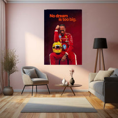 No Dream Is Too Big – Lewis Hamilton in Ferrari Suit Motivational Metal Frame | F1 Racing Wall Art - TURTLEWINGS 