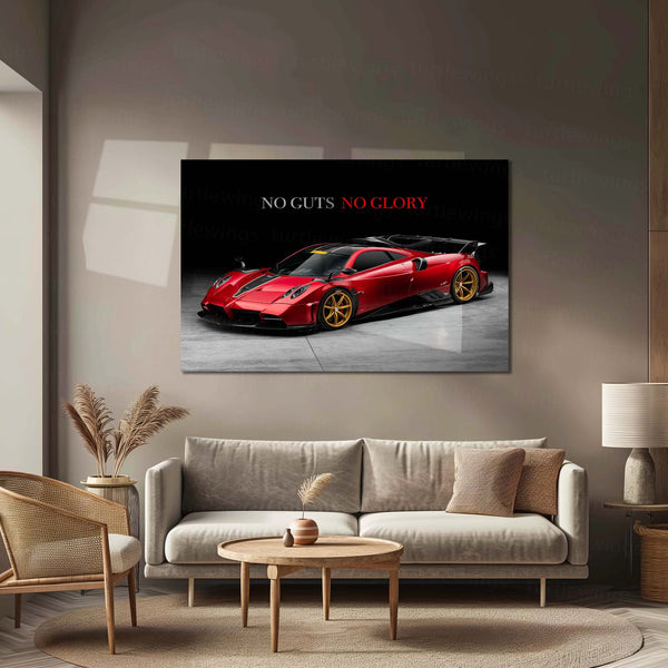 No Guts, No Glory – Pagani Huayra BC Metal Frame | Hypercar Motivation Wall Art