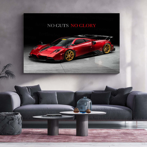 No Guts, No Glory – Pagani Huayra BC Metal Frame | Hypercar Motivation Wall Art