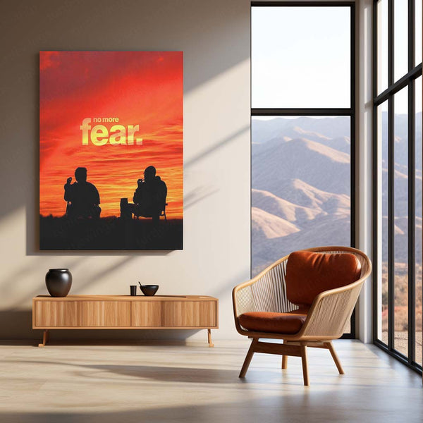 No More Fear – Sunset Silhouette Scene | Minimalist Motivational Metal Frame