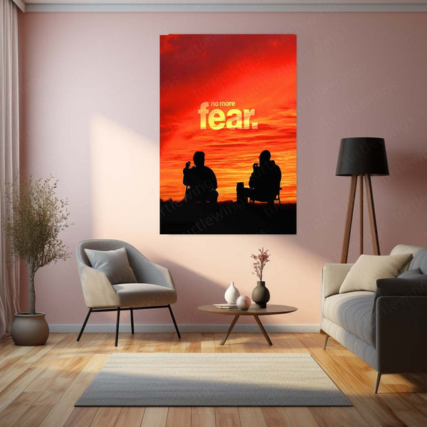 No More Fear – Sunset Silhouette Scene | Minimalist Motivational Metal Frame