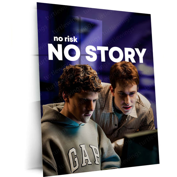 Quote Metal Poster | esse Eisenberg & Andrew Garfield – No Risk, No Story Metal Frame Startup Grit & Visionary Hustle Wall Art | Bold Decisions & Legacy Mindset Quote Metal Poster