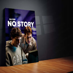 Quote Metal Poster | esse Eisenberg & Andrew Garfield – No Risk, No Story Metal Frame Startup Grit & Visionary Hustle Wall Art | Bold Decisions & Legacy Mindset Quote Metal Poster
