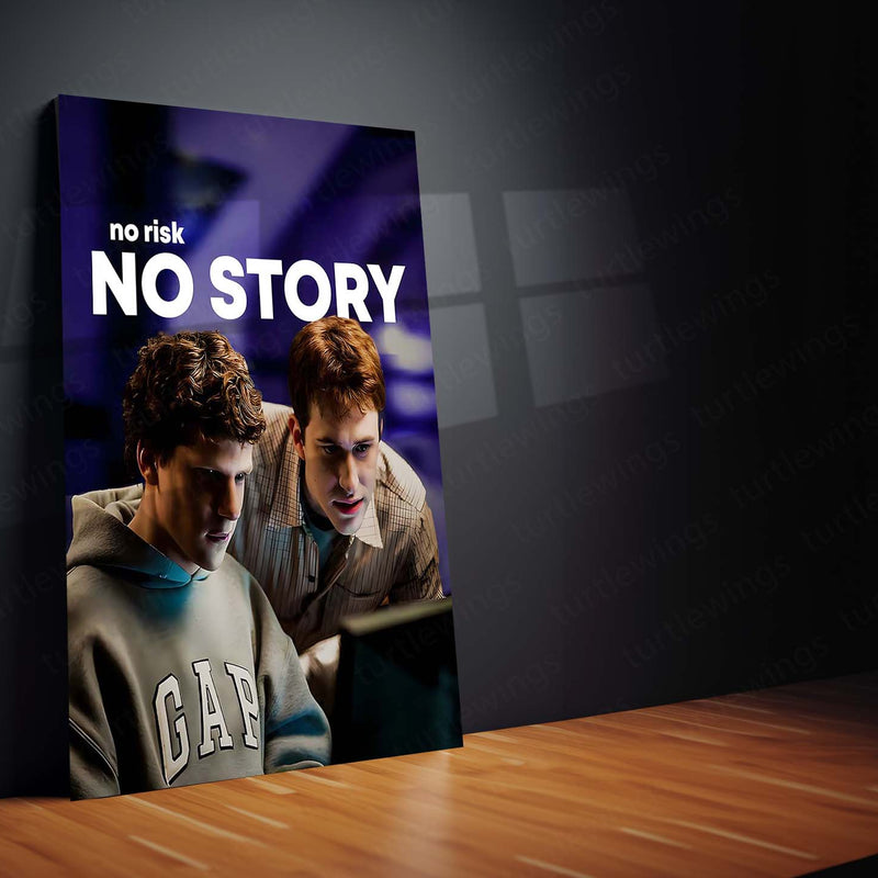 Quote Metal Poster | esse Eisenberg & Andrew Garfield – No Risk, No Story Metal Frame Startup Grit & Visionary Hustle Wall Art | Bold Decisions & Legacy Mindset Quote Metal Poster