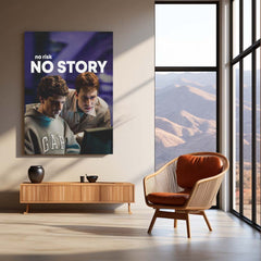 Quote Metal Poster | esse Eisenberg & Andrew Garfield – No Risk, No Story Metal Frame Startup Grit & Visionary Hustle Wall Art | Bold Decisions & Legacy Mindset Quote Metal Poster