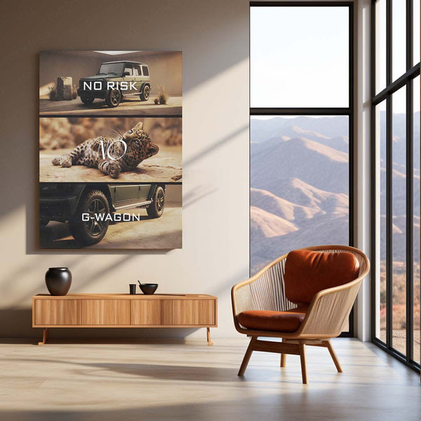 Quote Metal Poster | No Risk, No G-Wagon Metal Frame Elite Power, Dominance & Fearless Success Mindset Wall Art | Luxury SUV Quote Metal Poster