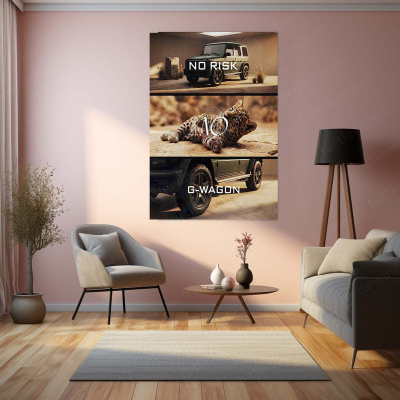 Quote Metal Poster | No Risk, No G-Wagon Metal Frame Elite Power, Dominance & Fearless Success Mindset Wall Art | Luxury SUV Quote Metal Poster