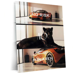 Quote Metal Poster | No Risk, No McLaren Metal Frame Elite Performance, Precision Speed & Relentless Innovation Wall Art | Supercar Mindset Quote Metal Poster