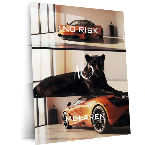 Quote Metal Poster | No Risk, No McLaren Metal Frame Elite Performance, Precision Speed & Relentless Innovation Wall Art | Supercar Mindset Quote Metal Poster