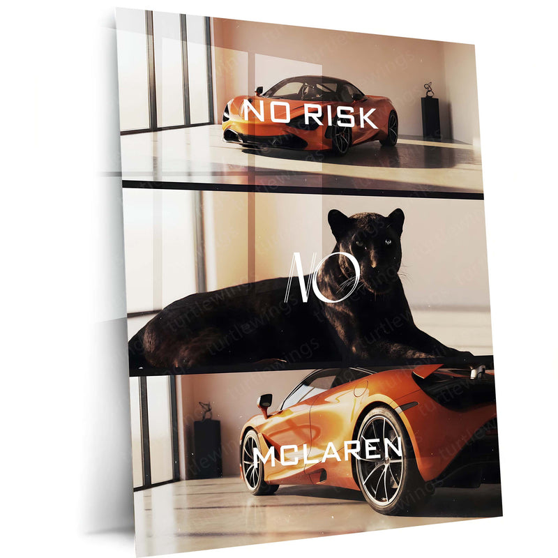 Quote Metal Poster | No Risk, No McLaren Metal Frame Elite Performance, Precision Speed & Relentless Innovation Wall Art | Supercar Mindset Quote Metal Poster
