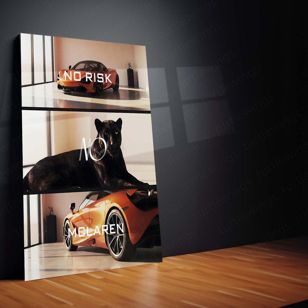 Quote Metal Poster | No Risk, No McLaren Metal Frame Elite Performance, Precision Speed & Relentless Innovation Wall Art | Supercar Mindset Quote Metal Poster