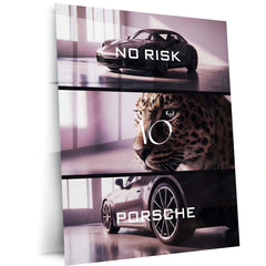 Quote Metal Poster | No Risk, No Porsche Metal Frame Precision Performance, Legacy Speed & Relentless Discipline Wall Art | Supercar Mindset Quote Metal Poster
