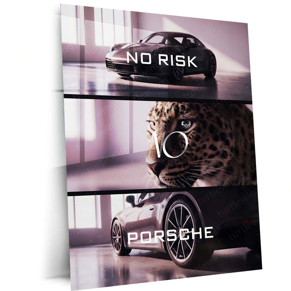 Quote Metal Poster | No Risk, No Porsche Metal Frame Precision Performance, Legacy Speed & Relentless Discipline Wall Art | Supercar Mindset Quote Metal Poster