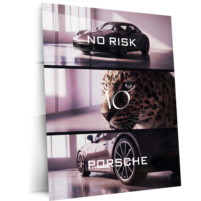 Quote Metal Poster | No Risk, No Porsche Metal Frame Precision Performance, Legacy Speed & Relentless Discipline Wall Art | Supercar Mindset Quote Metal Poster