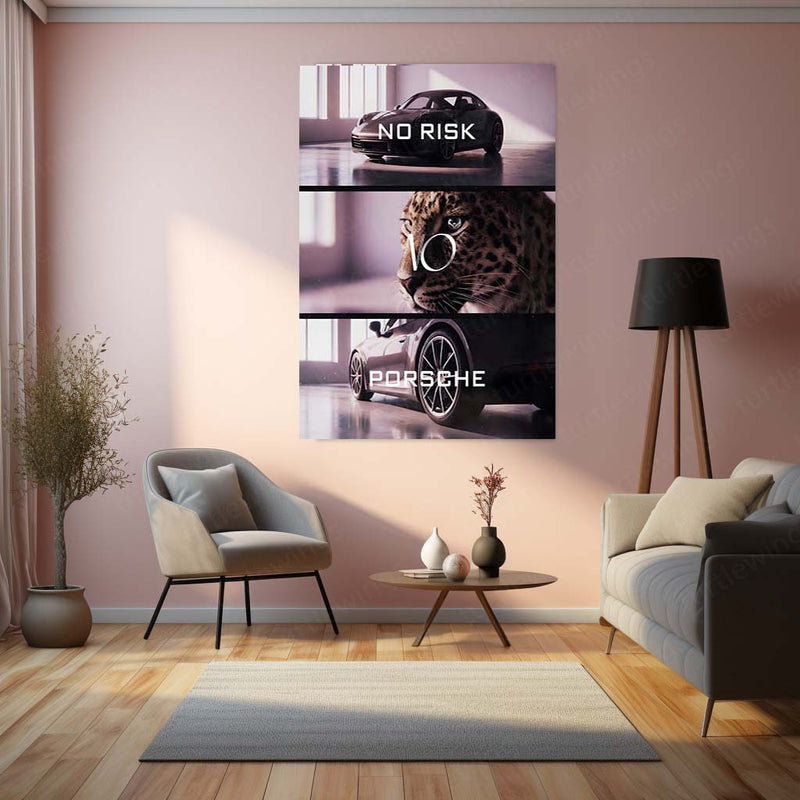 Quote Metal Poster | No Risk, No Porsche Metal Frame Precision Performance, Legacy Speed & Relentless Discipline Wall Art | Supercar Mindset Quote Metal Poster