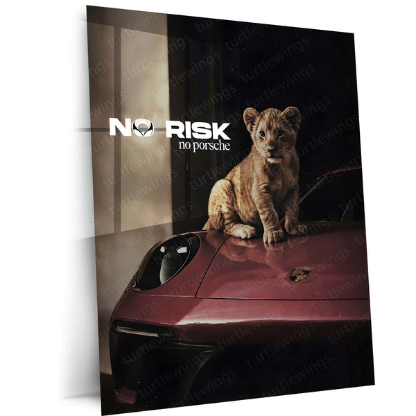 Quote Metal Poster | No Risk, No Porsche Metal Frame Precision Performance, Legacy Speed & Relentless Discipline Wall Art | Supercar Mindset Quote Metal Poster 01