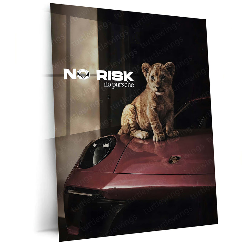 Quote Metal Poster | No Risk, No Porsche Metal Frame Precision Performance, Legacy Speed & Relentless Discipline Wall Art | Supercar Mindset Quote Metal Poster 01