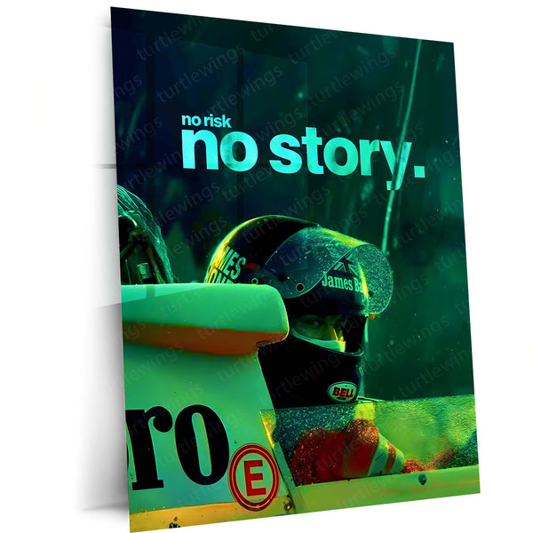 Quote Metal Poster | Niki Lauda – No Risk, No Story Metal Frame Formula 1 Grit, Fearless Comeback & Pure Racing Mentality Wall Art | Motorsport Legend Quote Metal Poster