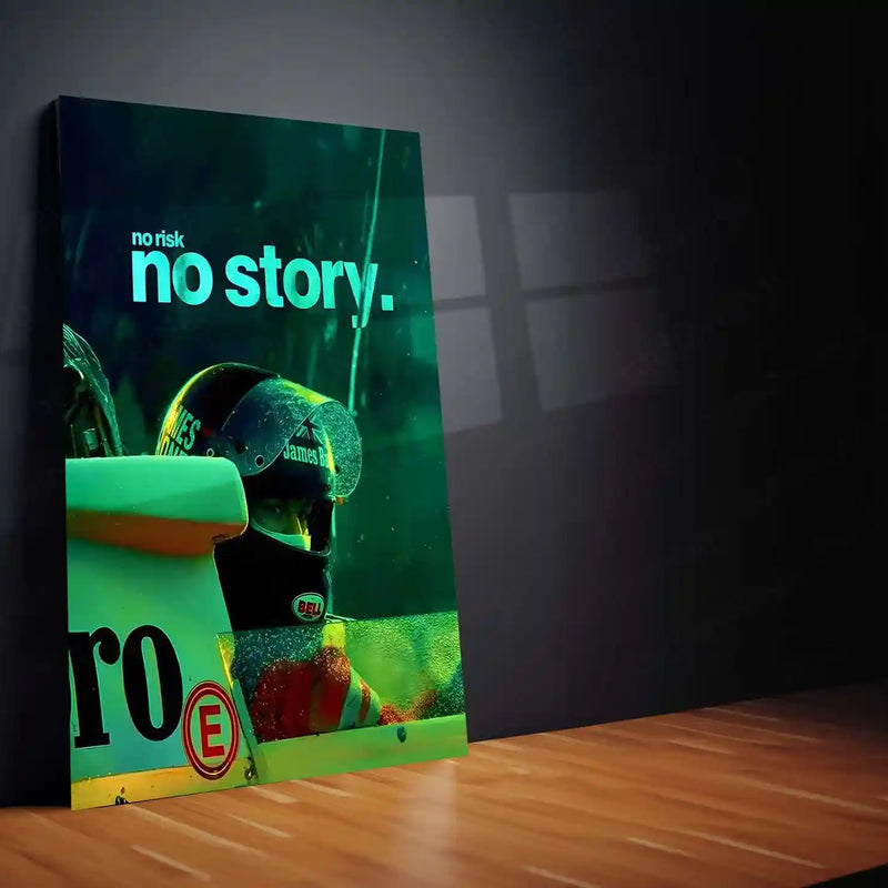 Quote Metal Poster | Niki Lauda – No Risk, No Story Metal Frame Formula 1 Grit, Fearless Comeback & Pure Racing Mentality Wall Art | Motorsport Legend Quote Metal Poster - TURTLEWINGS 