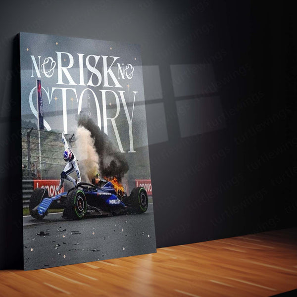No Risk, No Story – Motivational Quote Metal Frame | Bold Adventure-Inspired Wall Art
