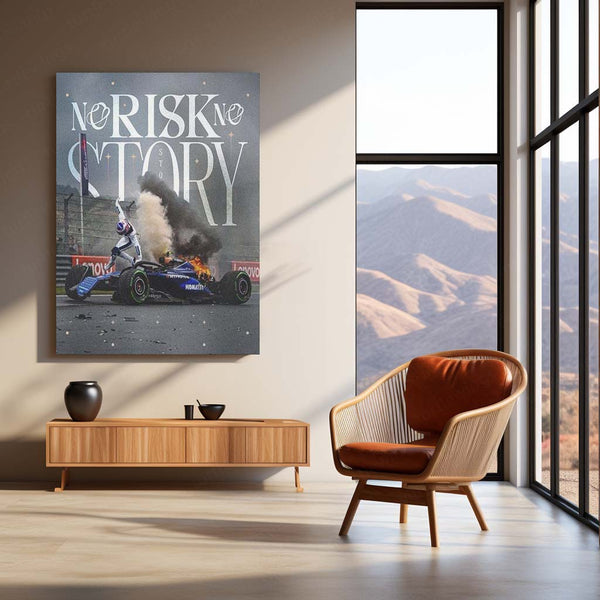 No Risk, No Story – Motivational Quote Metal Frame | Bold Adventure-Inspired Wall Art