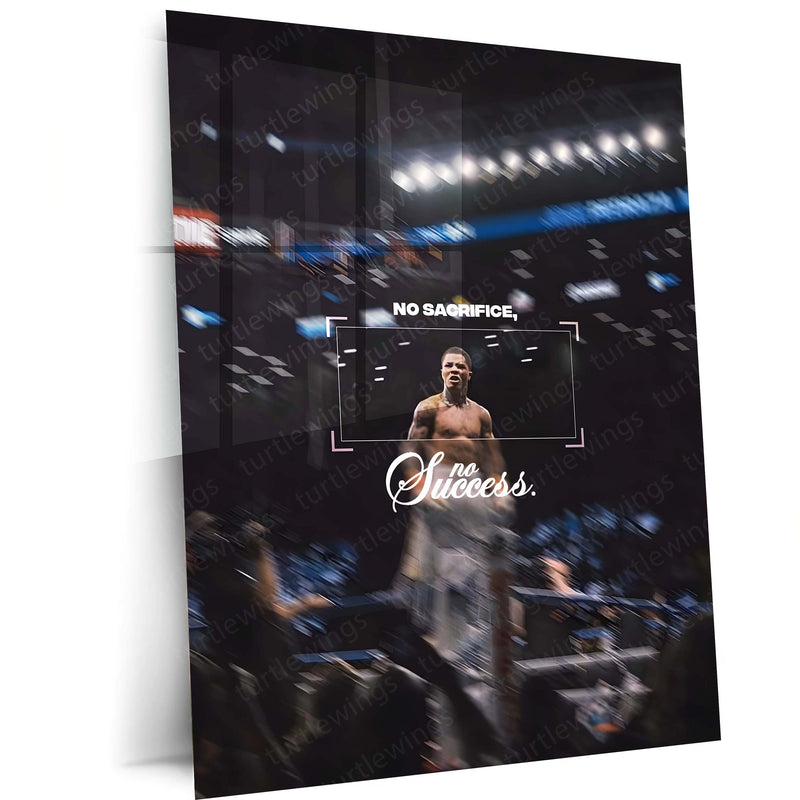 Quote Metal Poster | Gervonta Davis – No Sacrifice, No Success Metal Frame | Champion Mindset Boxing Wall Art | Motivational Quote Metal Poster