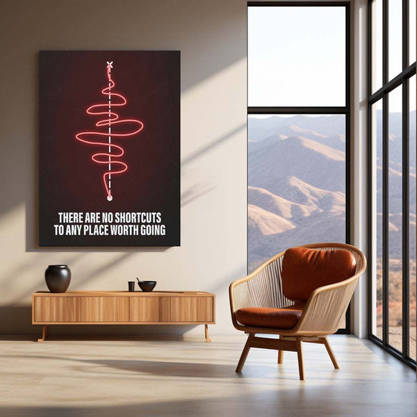 No Shortcuts – Neon LED Metal Frame | Motivational Wall Quote | Hustle & Grind Decor for Winners