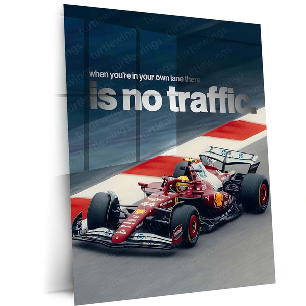 Quote Metal Poster | No Traffic in Your Lane – Ferrari F1 Metal Frame Elite Focus, Individual Path & Championship Mindset Quote Wall Art | Formula 1 Motivation Metal Poster