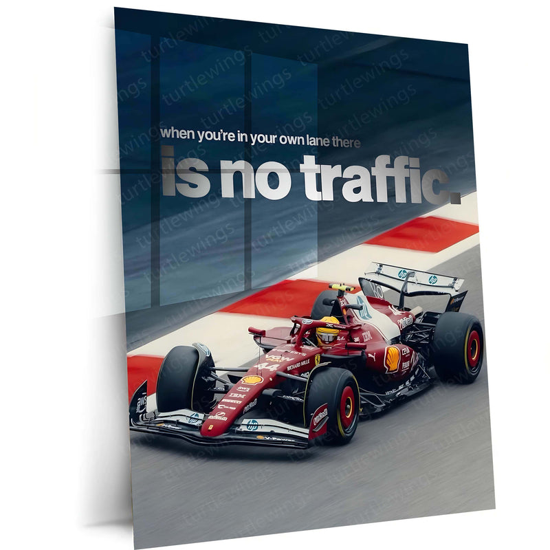Quote Metal Poster | No Traffic in Your Lane – Ferrari F1 Metal Frame Elite Focus, Individual Path & Championship Mindset Quote Wall Art | Formula 1 Motivation Metal Poster