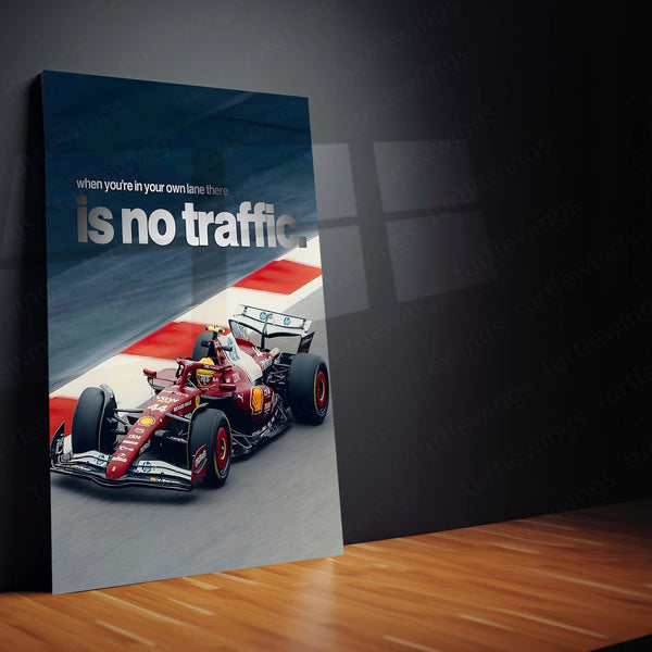 Quote Metal Poster | No Traffic in Your Lane – Ferrari F1 Metal Frame Elite Focus, Individual Path & Championship Mindset Quote Wall Art | Formula 1 Motivation Metal Poster