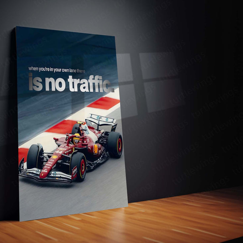 Quote Metal Poster | No Traffic in Your Lane – Ferrari F1 Metal Frame Elite Focus, Individual Path & Championship Mindset Quote Wall Art | Formula 1 Motivation Metal Poster