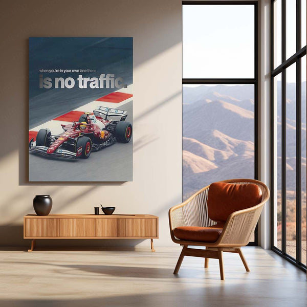 Quote Metal Poster | No Traffic in Your Lane – Ferrari F1 Metal Frame Elite Focus, Individual Path & Championship Mindset Quote Wall Art | Formula 1 Motivation Metal Poster