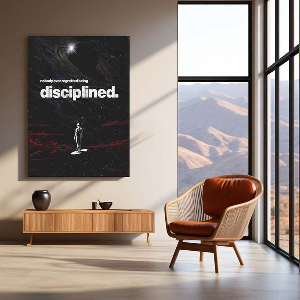 Quote Metal Poster | Nobody Ever Regretted Being Disciplined Metal Frame Unshakeable Self-Control & Long-Term Success Quote Wall Art | Discipline-First Mindset Metal Poster