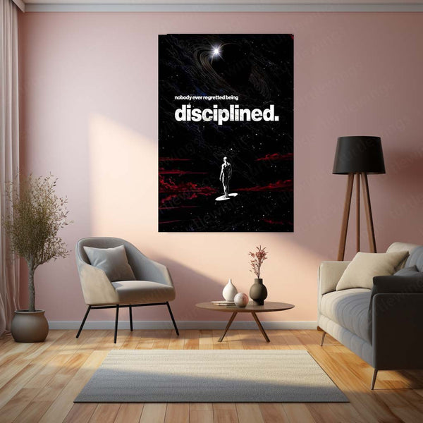 Quote Metal Poster | Nobody Ever Regretted Being Disciplined Metal Frame Unshakeable Self-Control & Long-Term Success Quote Wall Art | Discipline-First Mindset Metal Poster