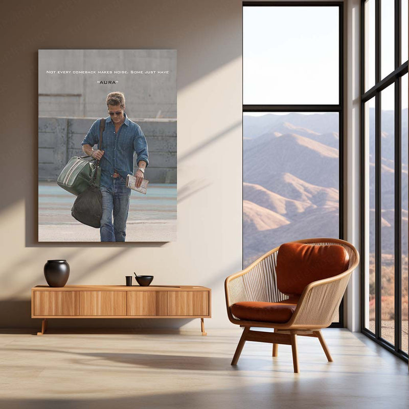 Quote Metal Poster | Brad Pitt – Not Every Comeback Makes Noise | Some Just Have Aura Motivational Metal Frame | Confidence