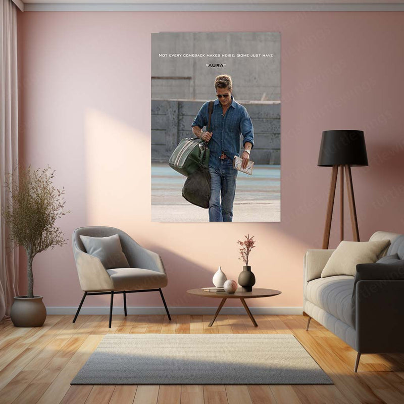 Quote Metal Poster | Brad Pitt – Not Every Comeback Makes Noise | Some Just Have Aura Motivational Metal Frame | Confidence