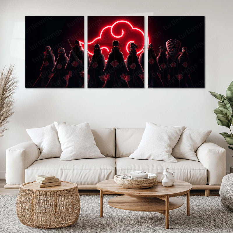 Anime Metal Poster Set of 3 | Akatsuki Clan Red Cloud Triptych Wall Art