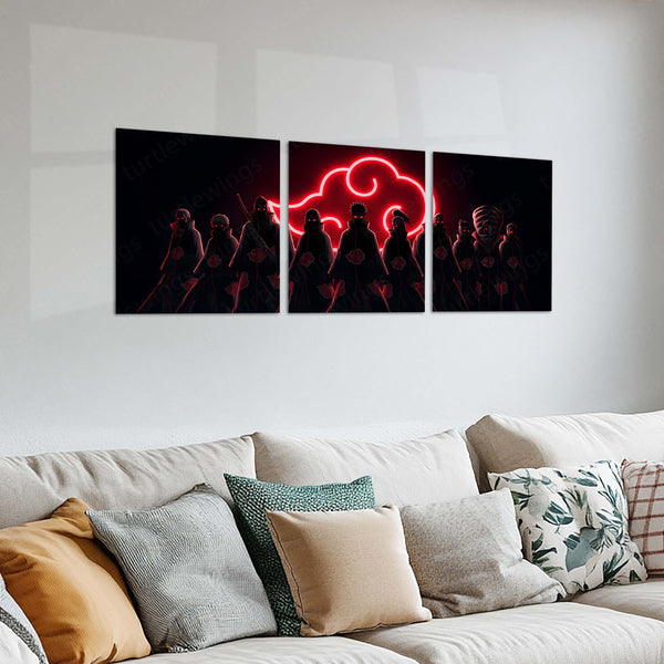 Anime Metal Poster Set of 3 | Akatsuki Clan Red Cloud Triptych Wall Art