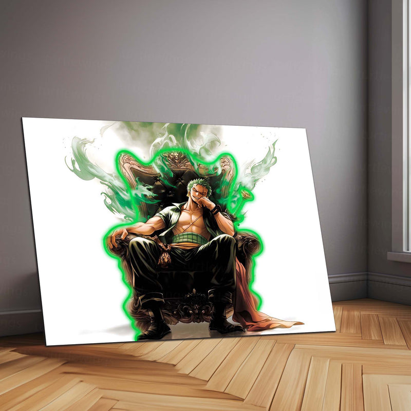 Roronoa Zoro King Neon LED Frame | One Piece Anime Wall Art | Throne Aura Swordsman Design
