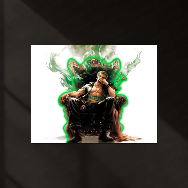 Roronoa Zoro King Neon LED Frame | One Piece Anime Wall Art | Throne Aura Swordsman Design