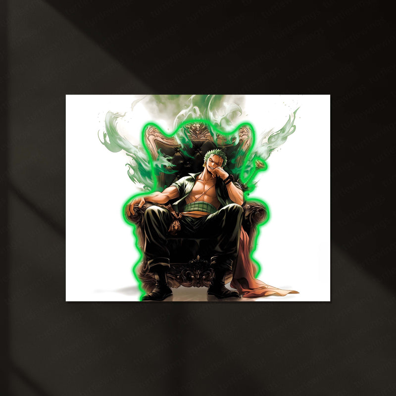 Roronoa Zoro King Neon LED Frame | One Piece Anime Wall Art | Throne Aura Swordsman Design