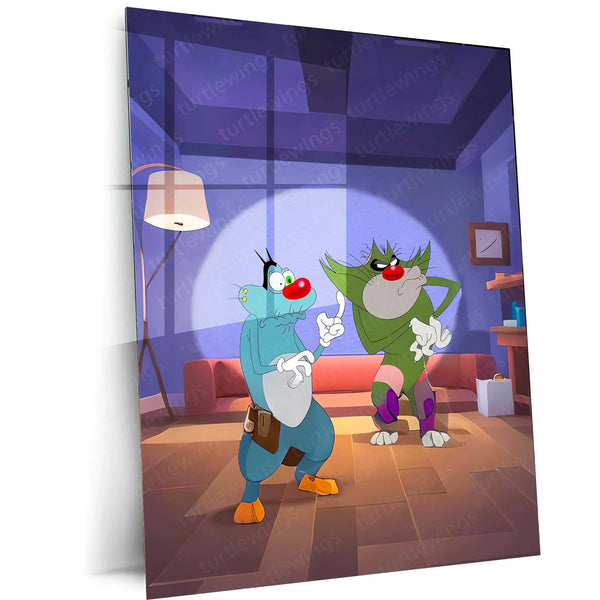 Anime Metal Poster | Oggy and the Cockroaches Metal Poster | Classic Cartoon Wall Art | Fun & Colorful Decor - TURTLEWINGS 