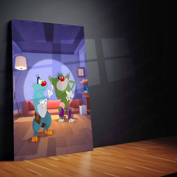 Anime Metal Poster | Oggy and the Cockroaches Metal Poster | Classic Cartoon Wall Art | Fun & Colorful Decor - TURTLEWINGS 