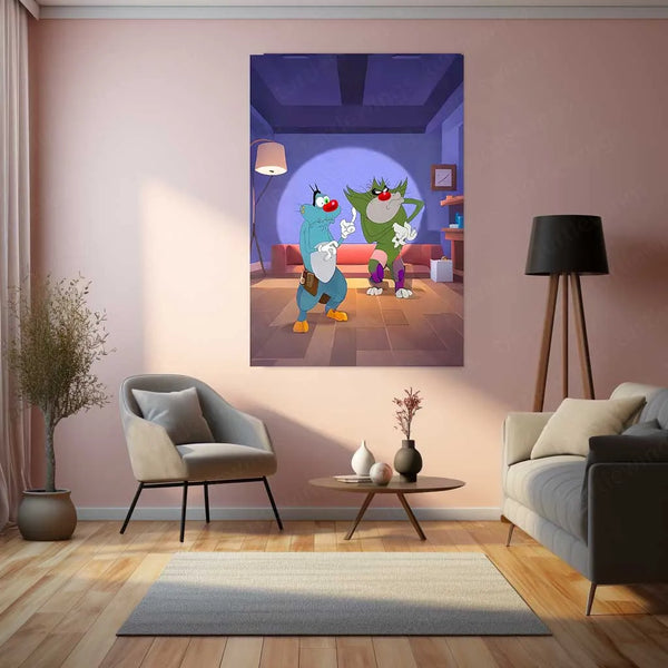 Anime Metal Poster | Oggy and the Cockroaches Metal Poster | Classic Cartoon Wall Art | Fun & Colorful Decor - TURTLEWINGS 