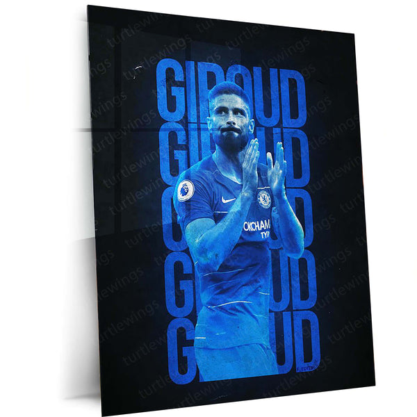 Olivier Giroud Chelsea Metal Frame – Applauding Pose in Blue | Premier League Wall Art - TURTLEWINGS 