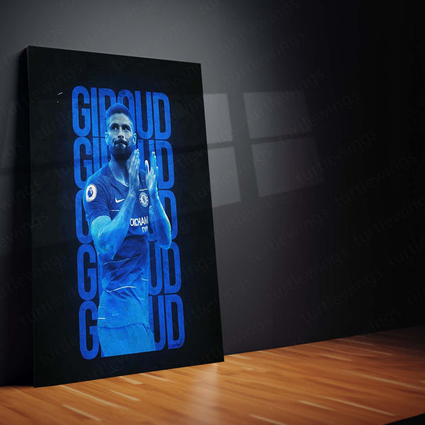 Olivier Giroud Chelsea Metal Frame – Applauding Pose in Blue | Premier League Wall Art - TURTLEWINGS 